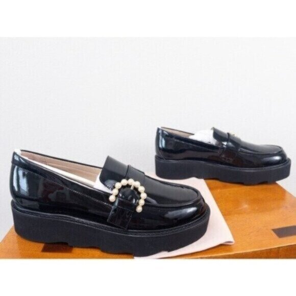 NEW Stuart Weitzman Piper Super Lift Loafer 7 Black Patent Calf Leather Platform - Picture 13 of 13